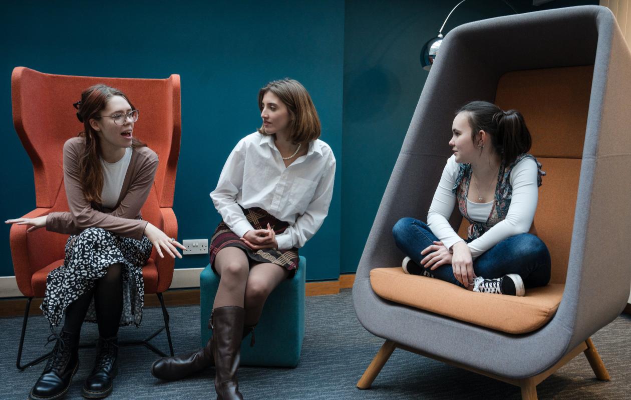 Students in breakout space